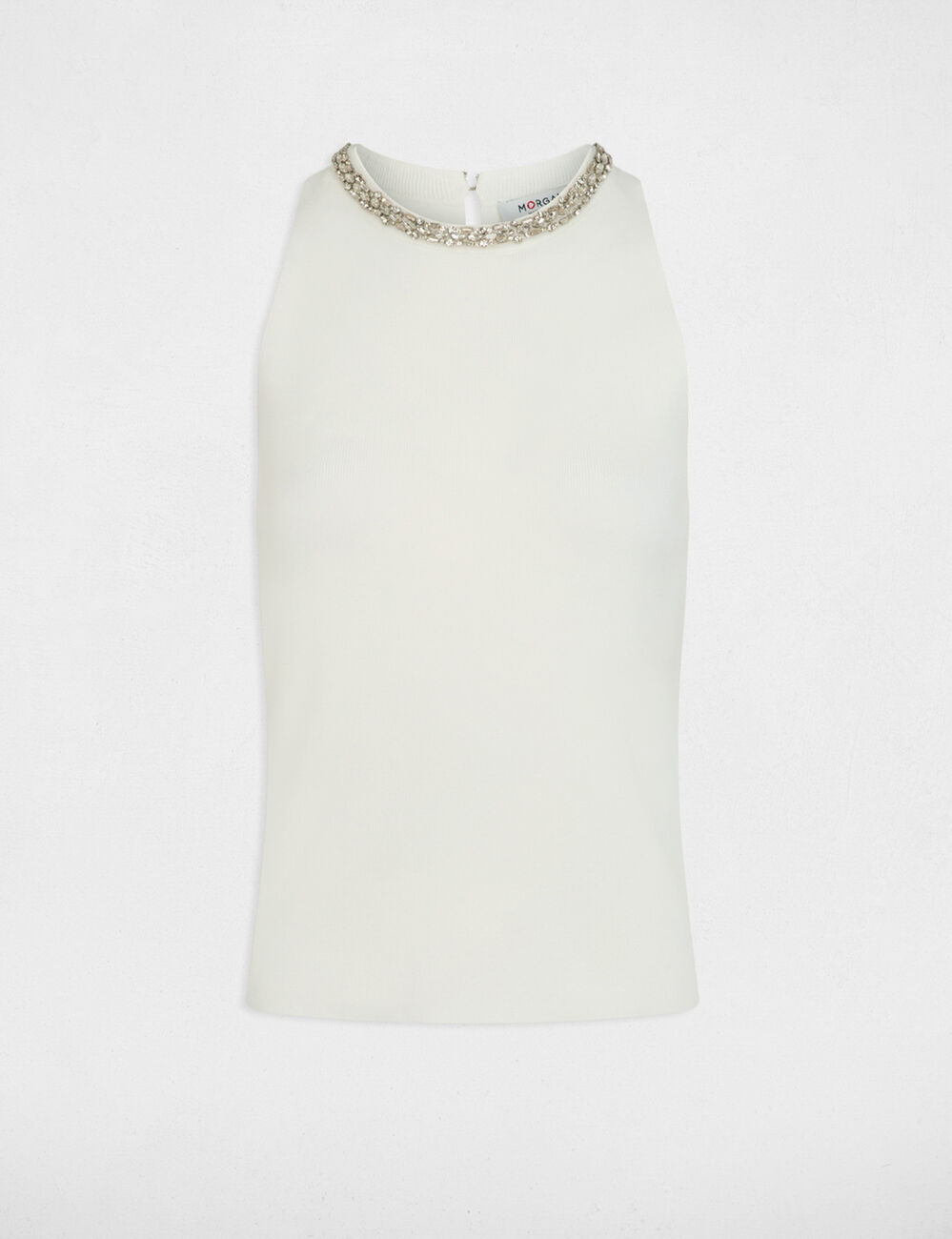 Camiseta ajustada con strass blanco mujer