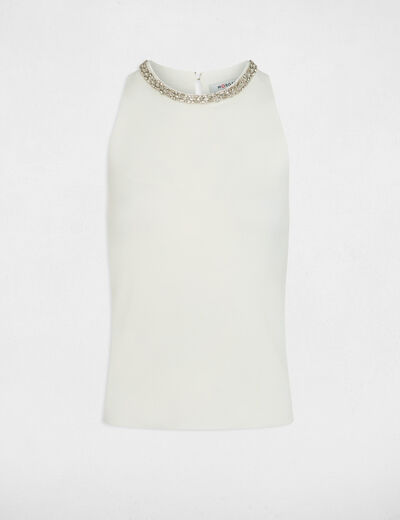 Camiseta ajustada con strass blanco mujer