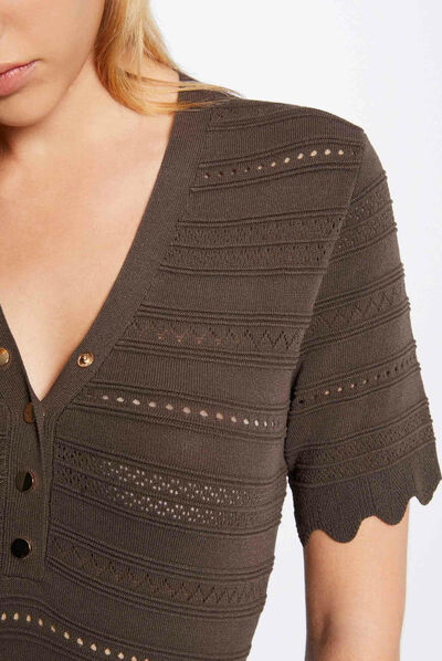 Jersey manga corta detalles calados  mujer