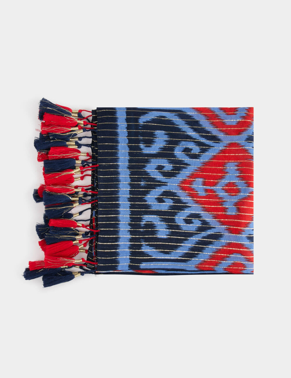 Fular estampado con pompones multicolor mujer