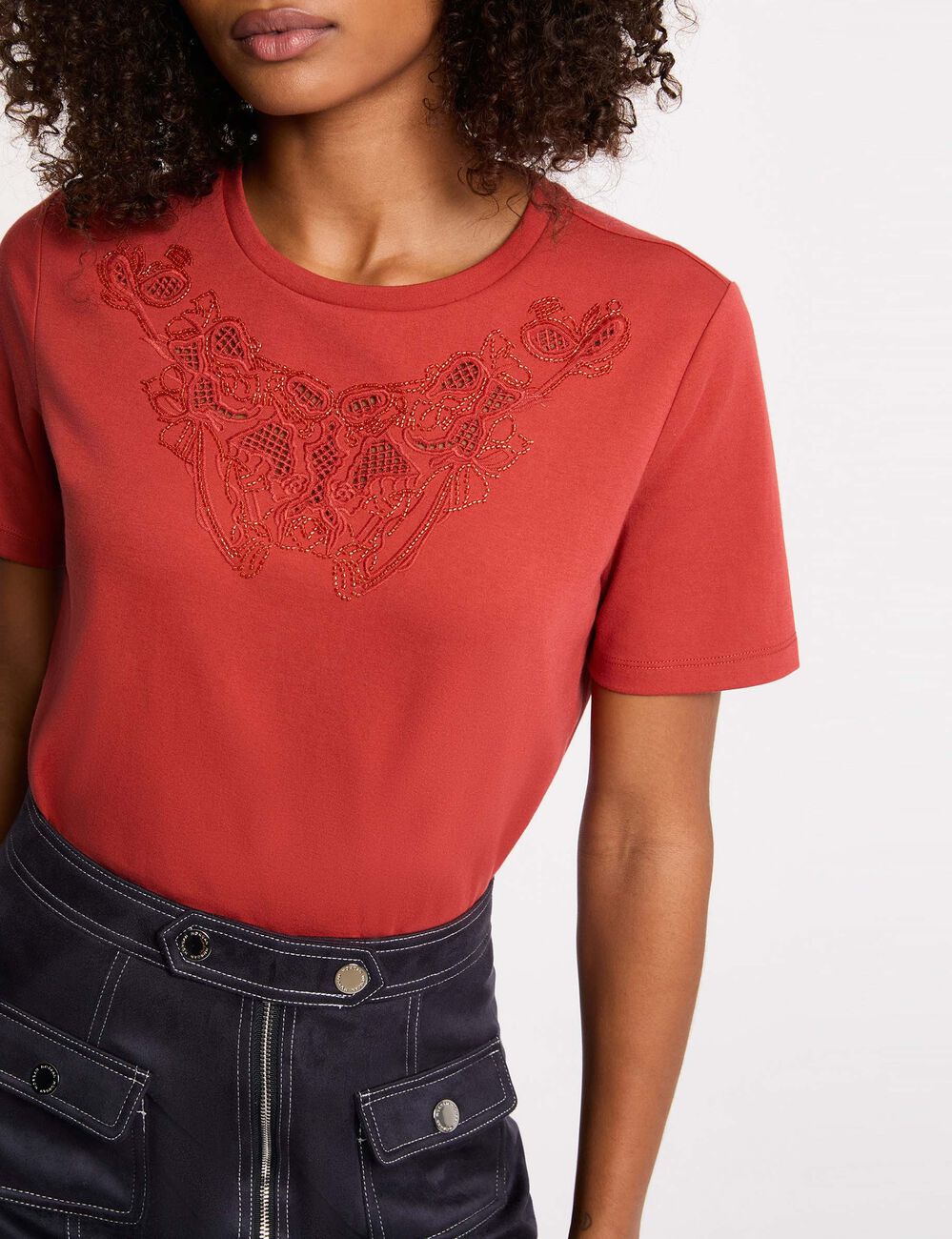 Camiseta de manga corta naranja oscuro mujer