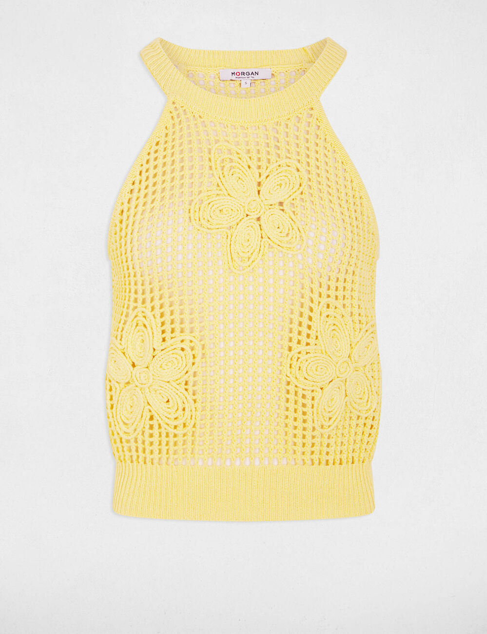 Top ajustado con cuello redondo amarillo claro mujer