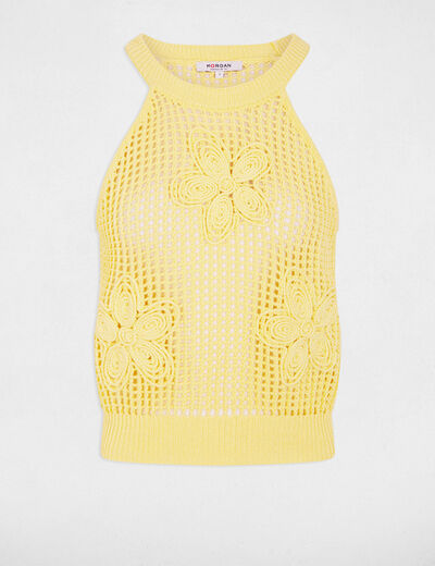 Top ajustado con cuello redondo amarillo claro mujer