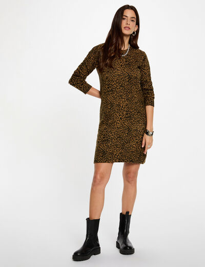 Vestido de punto estampado animal c&aacute;mel mujer
