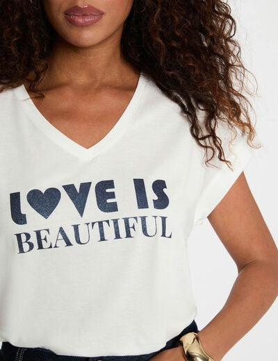 Camiseta cuello v manga corta blanco mujer