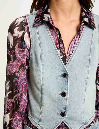 Top sin mangas vaquero denim descolorido mujer
