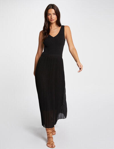 Vestido punto largo entallado negro mujer