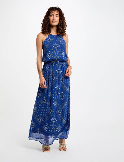Vestido largo recto estampado multicolor mujer