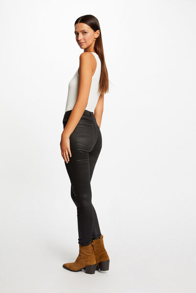 Pantalón skinny efecto mojado negro mujer