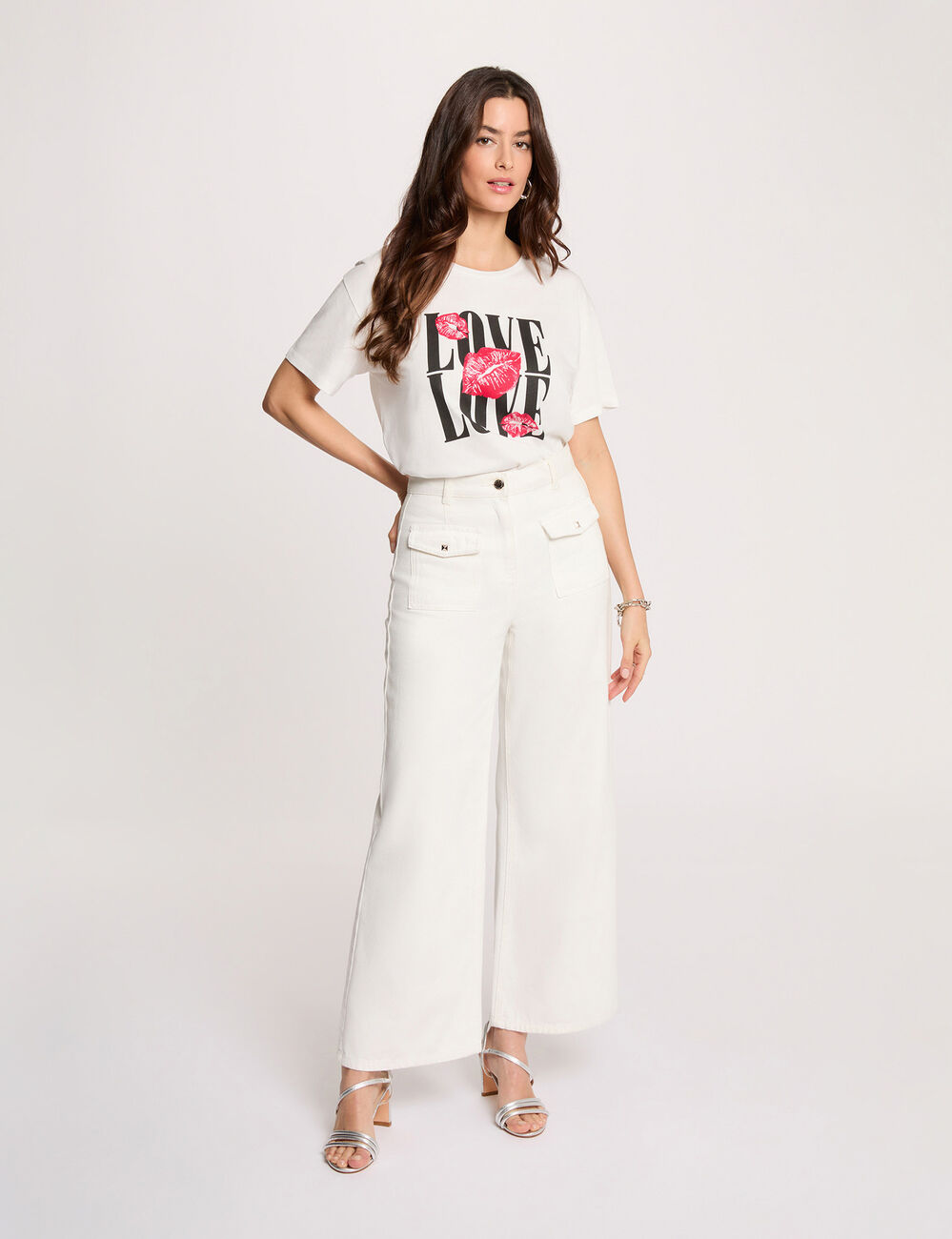 Camiseta recta cuello redondo blanco mujer
