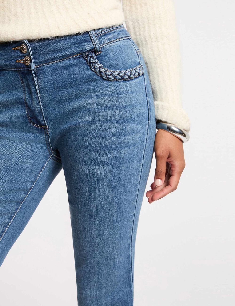 Vaquero bootcut trenzado denim stone mujer