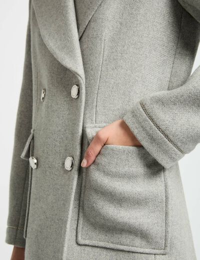 Abrigo recto abotonado gris claro mujer