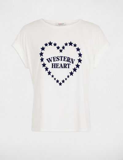 Camiseta recta con cuello redondo blanco mujer