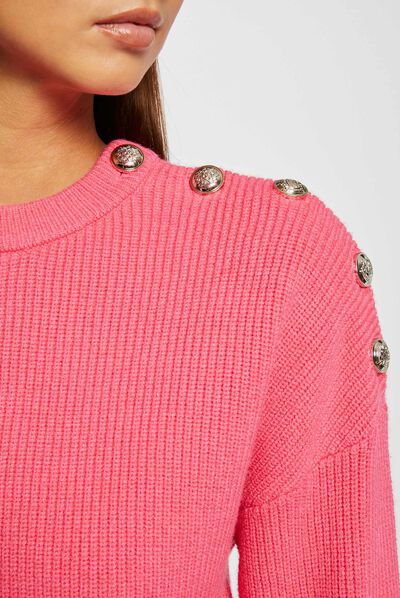 Jersey manga larga con botones rosa mujer