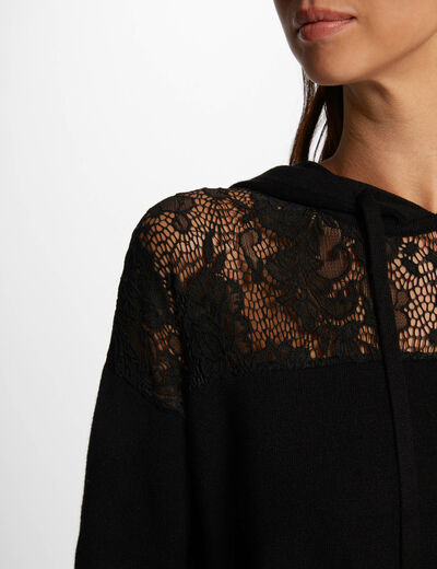 Jersey capucha y encaje negro mujer