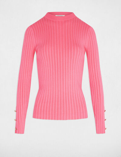 Jersey ajustado cuello chimenea rosado fucsia mujer