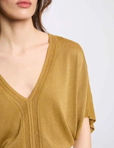 Jersey manga corta y rayas amarillo mostaza mujer