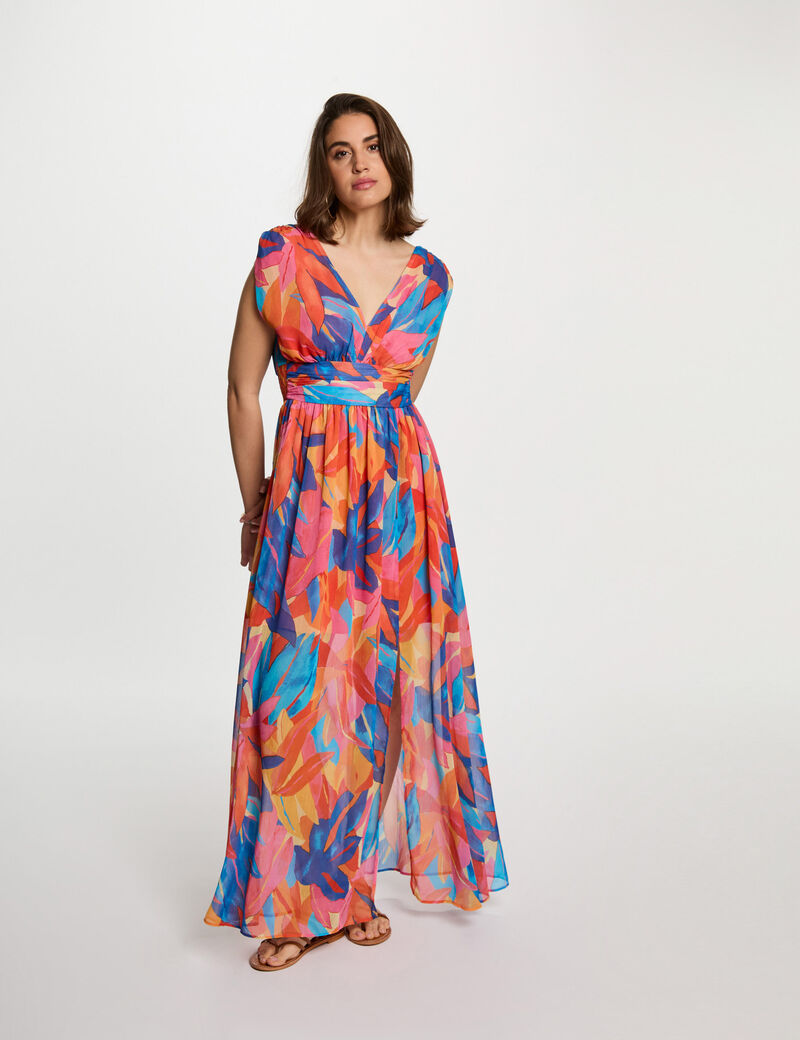 Vestido largo recto estampado multicolor mujer