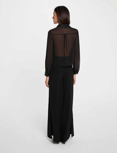 Camisa de tweed manga larga negro mujer