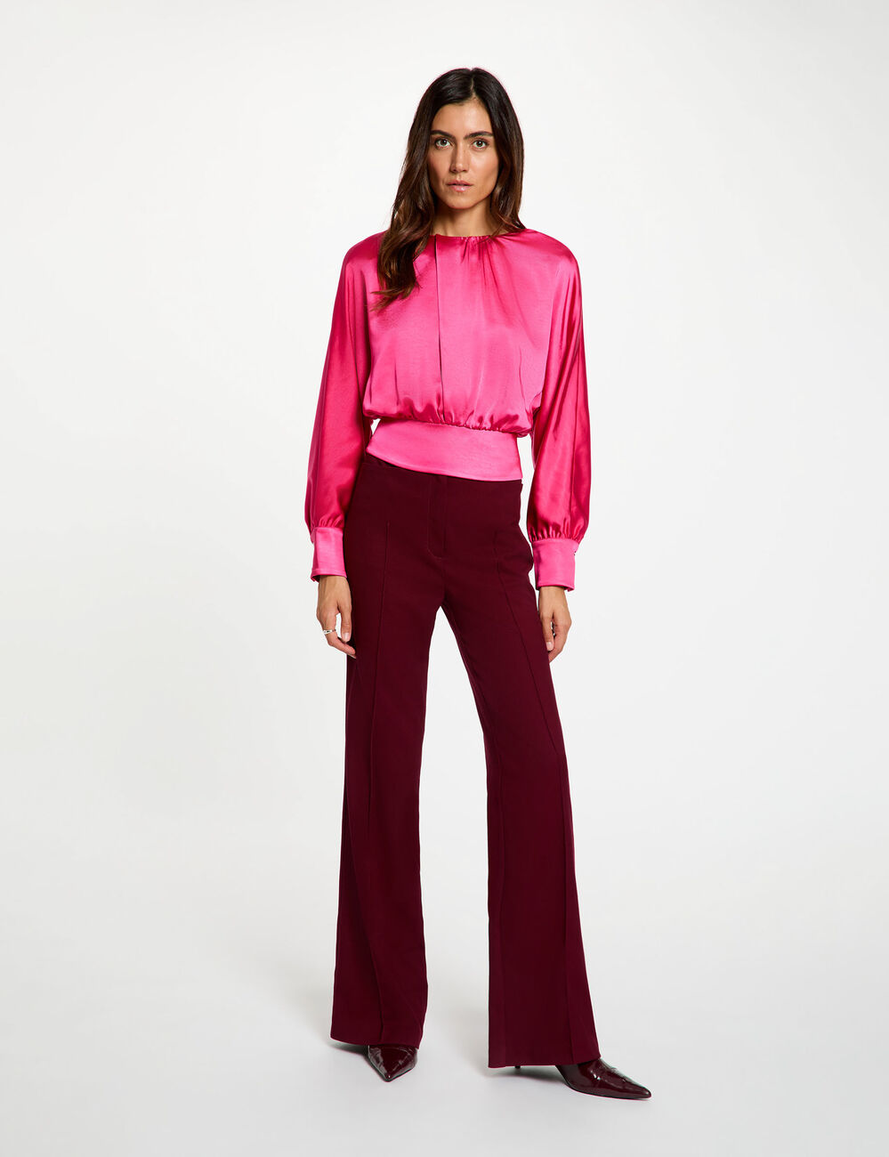 Blusa satinada de manga larga mujer