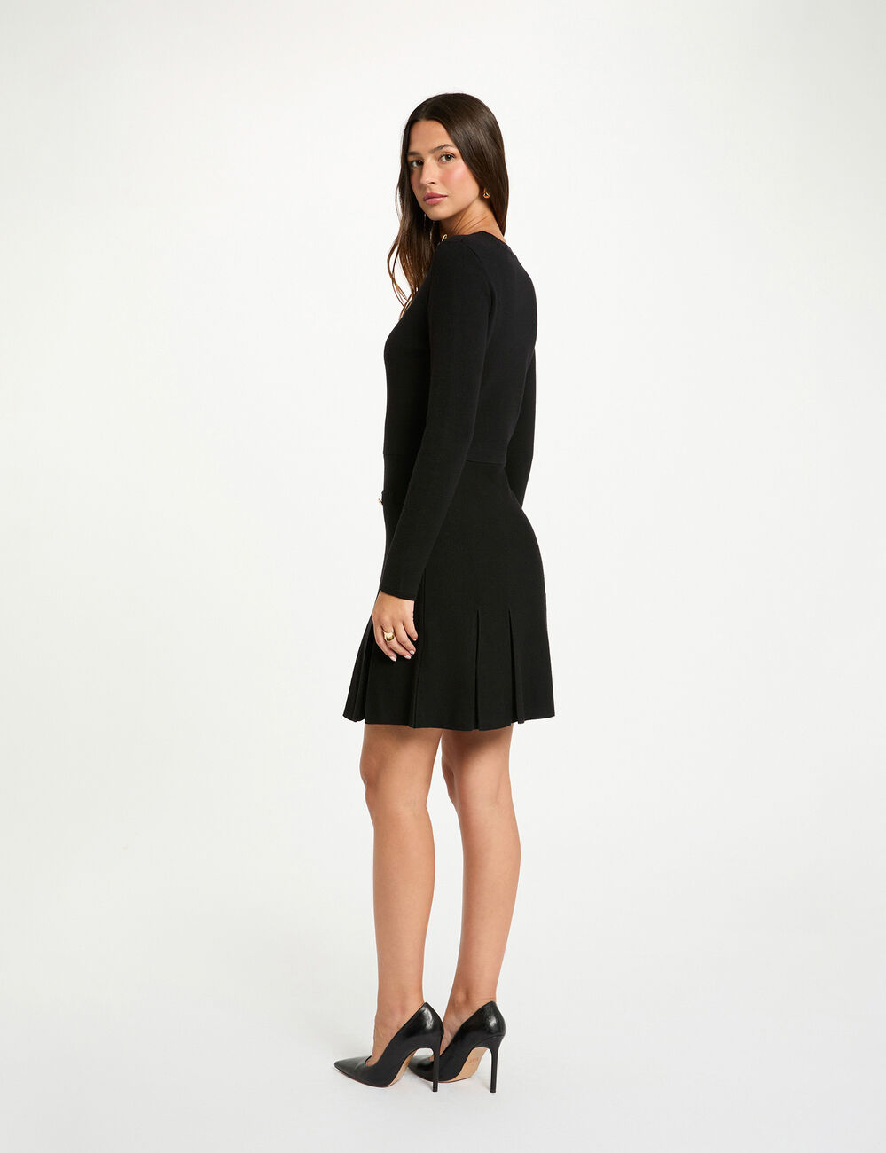 Vestido corto de punto trapezoidal negro mujer