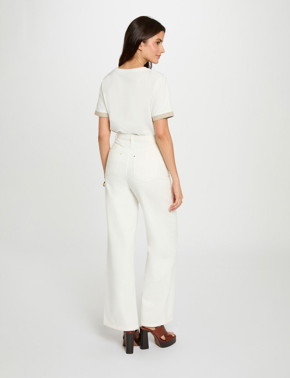 Camiseta corta cuello redondo blanco mujer