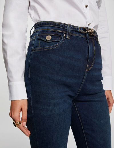 Vaquero flare talle alto denim crudo mujer