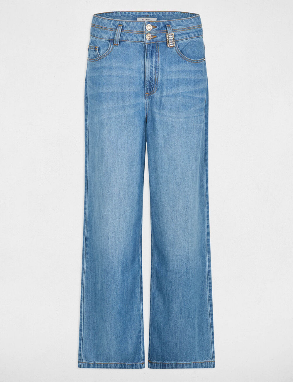 Pantal&oacute;n ancho de tiro alto denim stone mujer