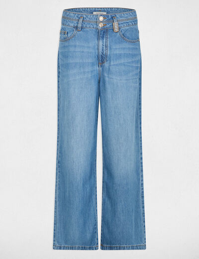 Pantal&oacute;n ancho de tiro alto denim stone mujer