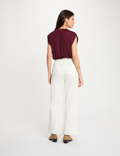 Blusa manga corta satinada ciruela mujer