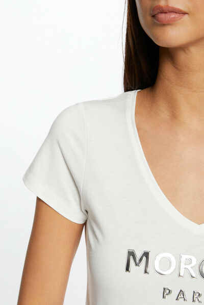Camiseta de manga corta con mensaje crudo mujer