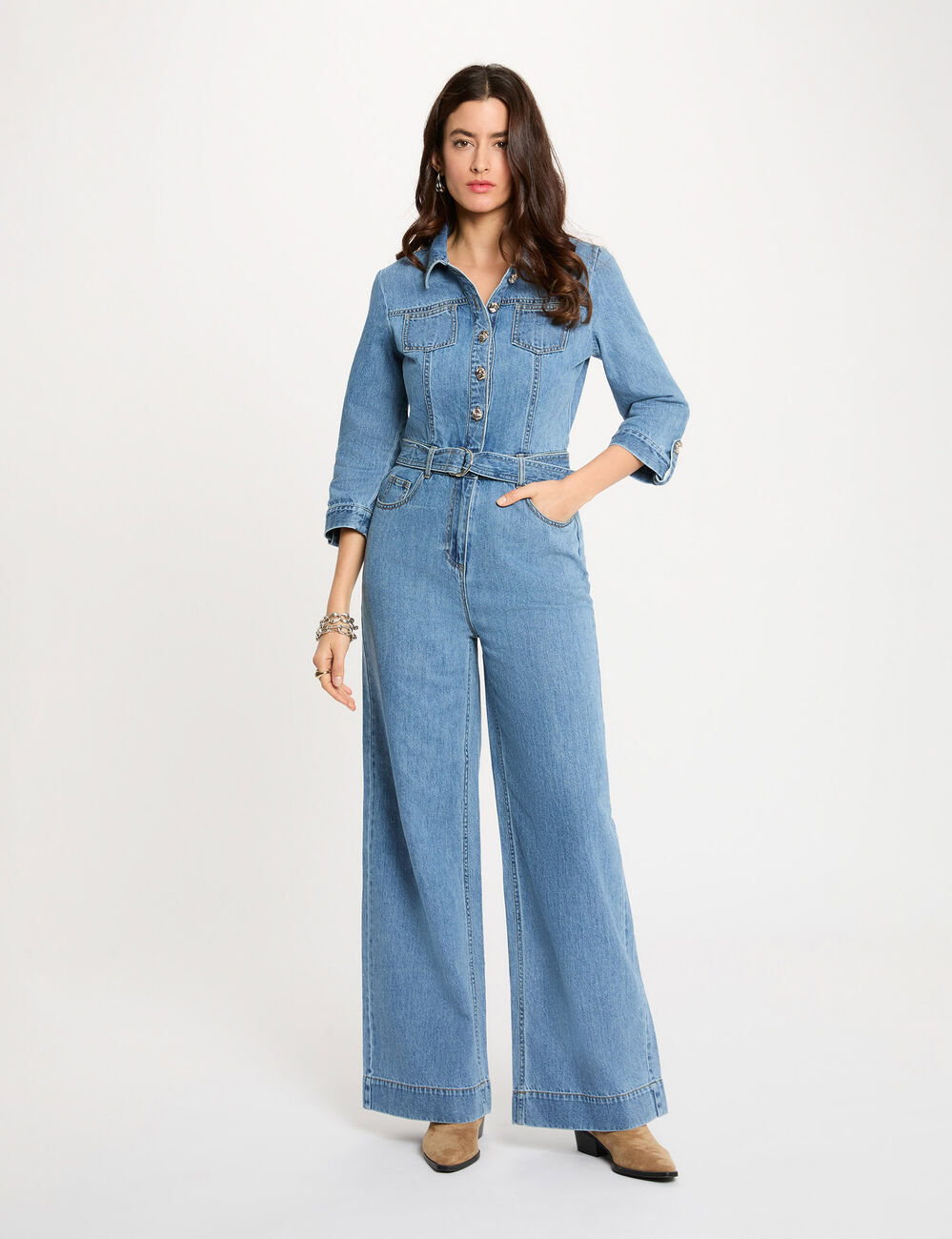 Mono vaquero piernas anchas denim stone mujer