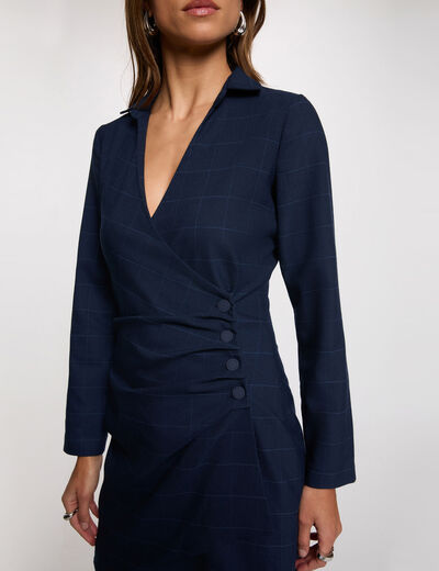 Vestido corto cruzado azul marino mujer
