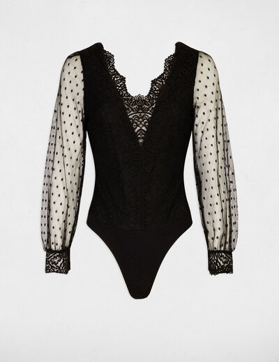 Body manga larga plumeti negro mujer