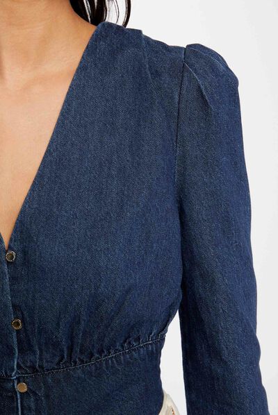 Blusa manga larga de vaquero vaquero en bruto mujer