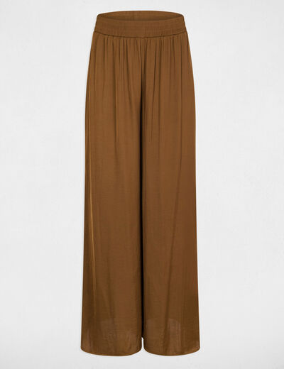 Pantal&oacute;n ancho fluido c&aacute;mel mujer