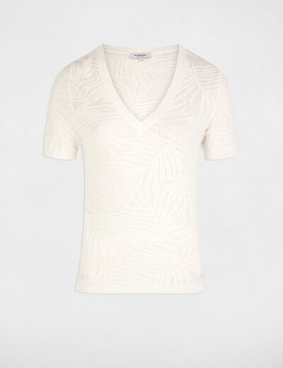 Jersey calado manga corta blanco mujer