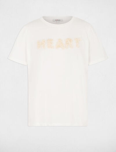 Camiseta con bordado en relieve blanco mujer