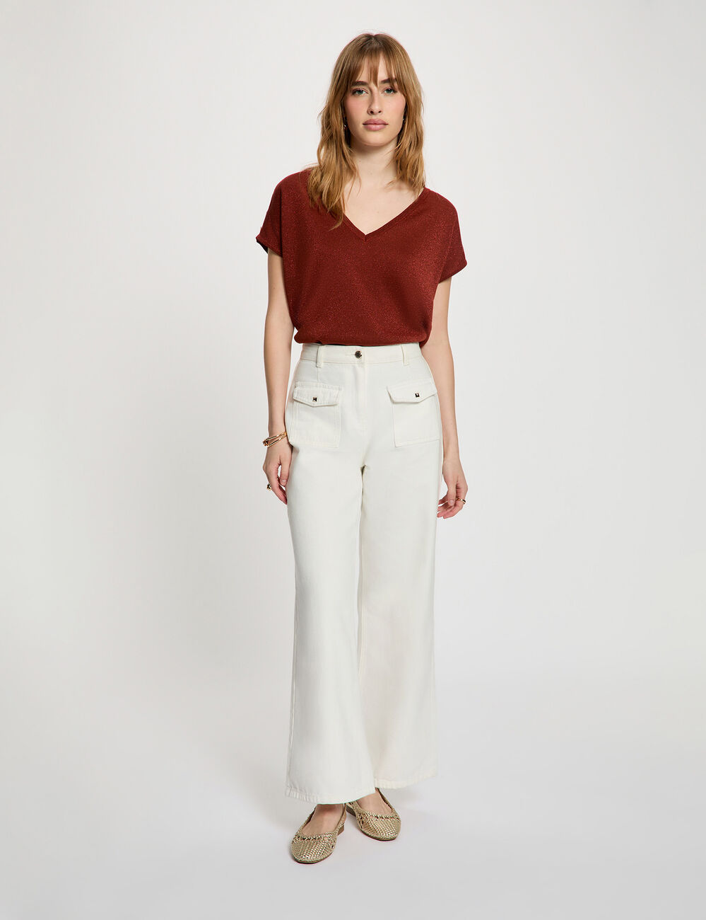 Jersey oversize con cuello v marr&oacute;n co&ntilde;ac mujer