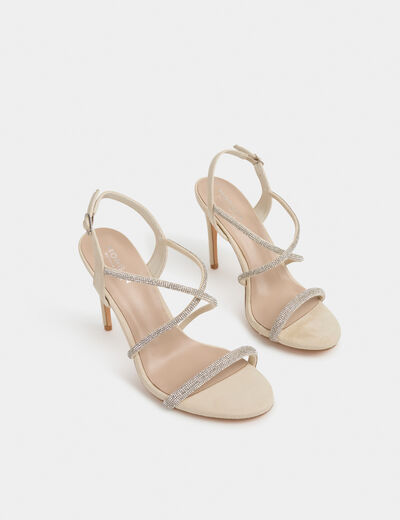 Sandalias con strass marfil mujer