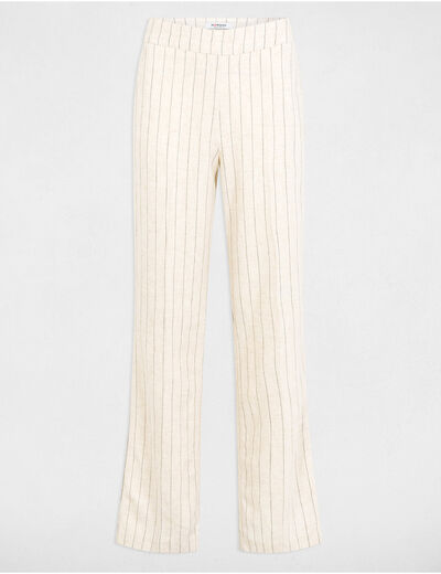 Pantalón pernera ancha rayas beige mujer