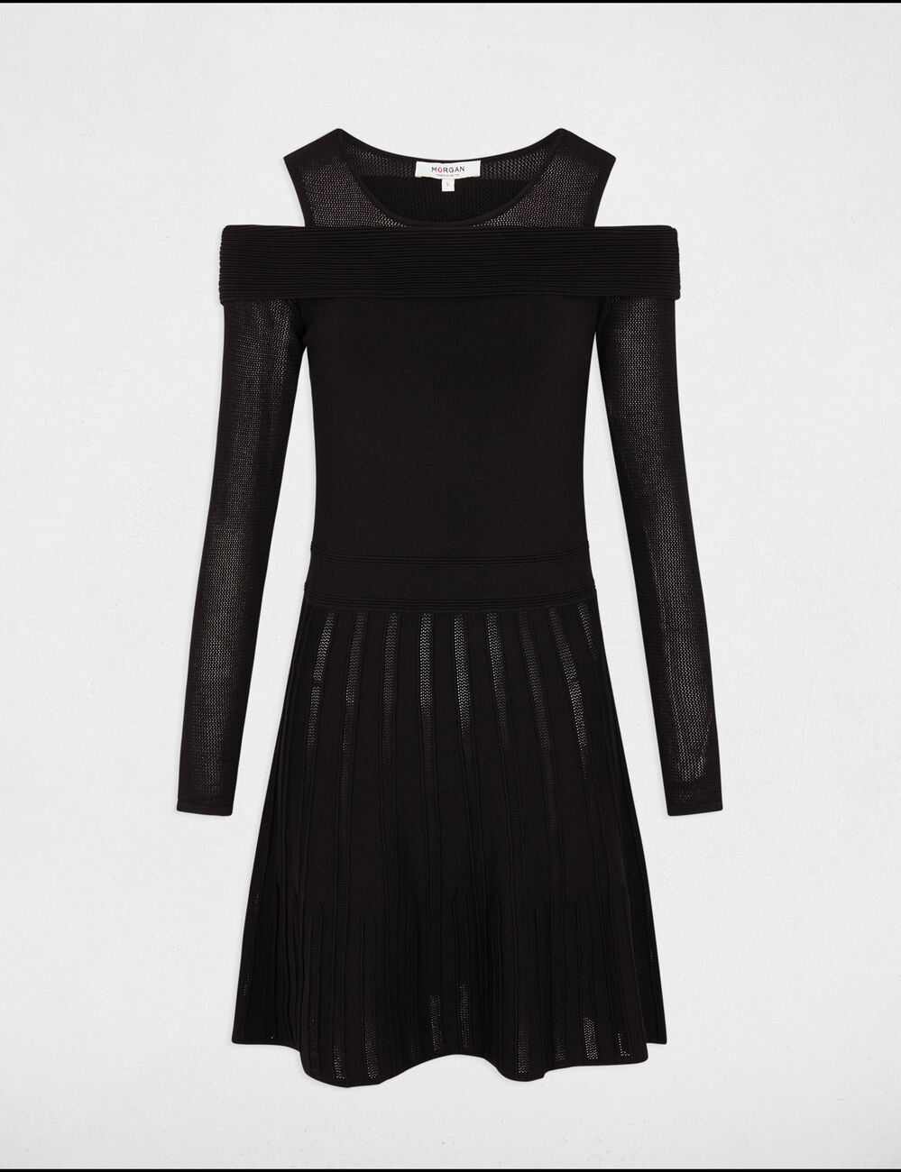 Vestido punto corto evasé negro mujer