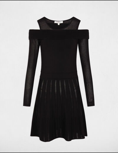 Vestido punto corto evasé negro mujer