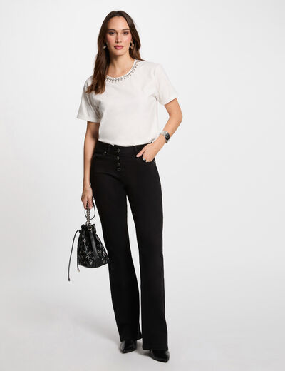 Pantalón boot-cut abotonado negro mujer