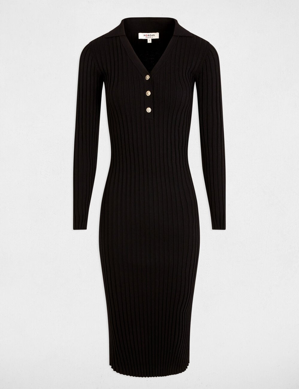 Vestido punto acanalado negro mujer
