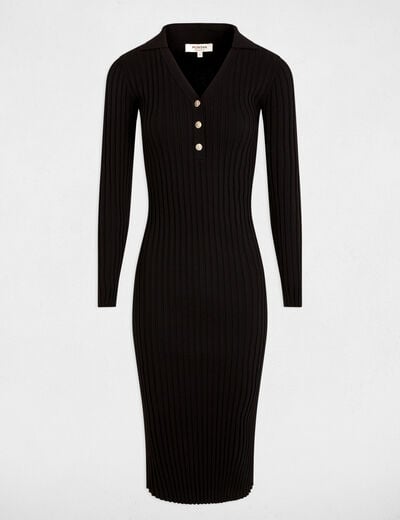 Vestido punto acanalado negro mujer