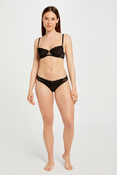 Slip de encaje negro mujer