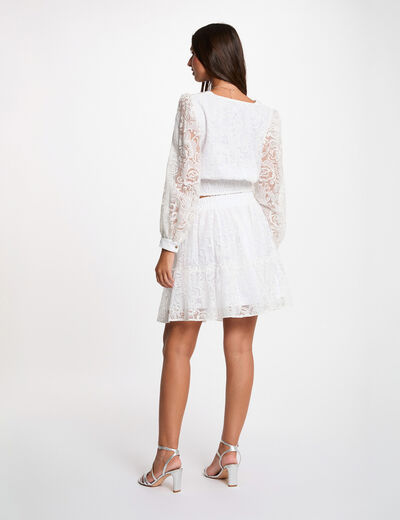 Falda corta acampanada blanco mujer