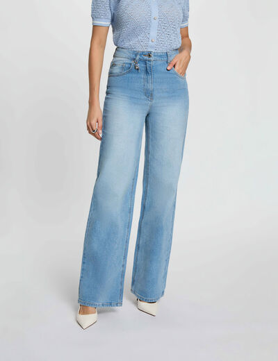 Vaqueros anchos de tiro alto denim doble stone mujer