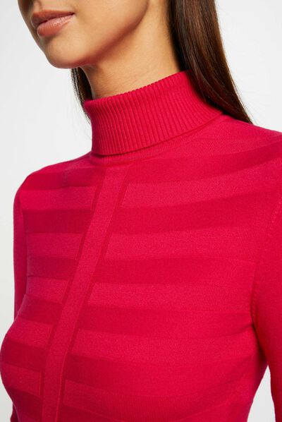 Jersey manga larga cuello de tortuga rosa medio mujer